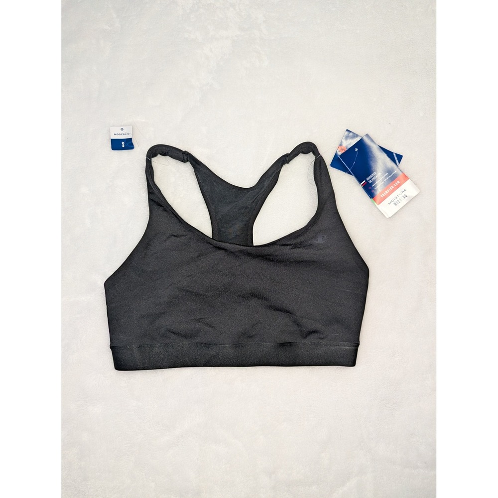 Champion Womens Moderate Support Racerback Sports Bra Black Small NWT